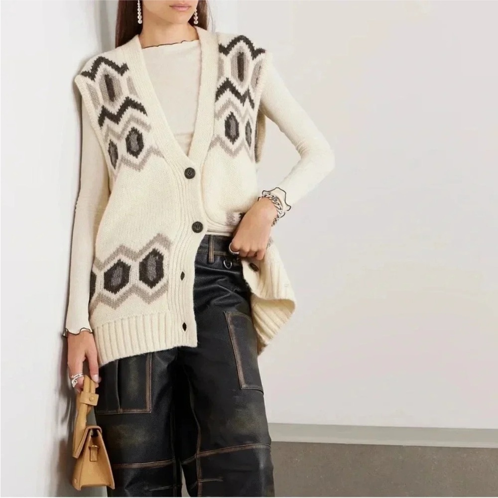 Ganni Oversized Embroidered Intarsia-knit Organic Wool Vest In Multi Size S/M